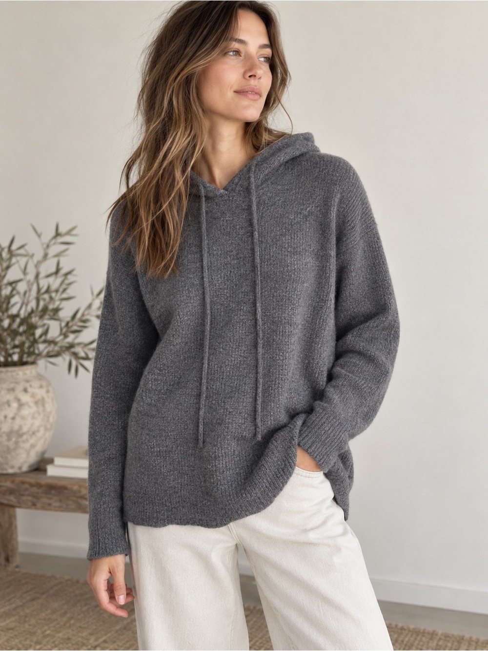 Charter Club Luxury 100% Cashmere Gray Knit Hoodie Sweater Size Small